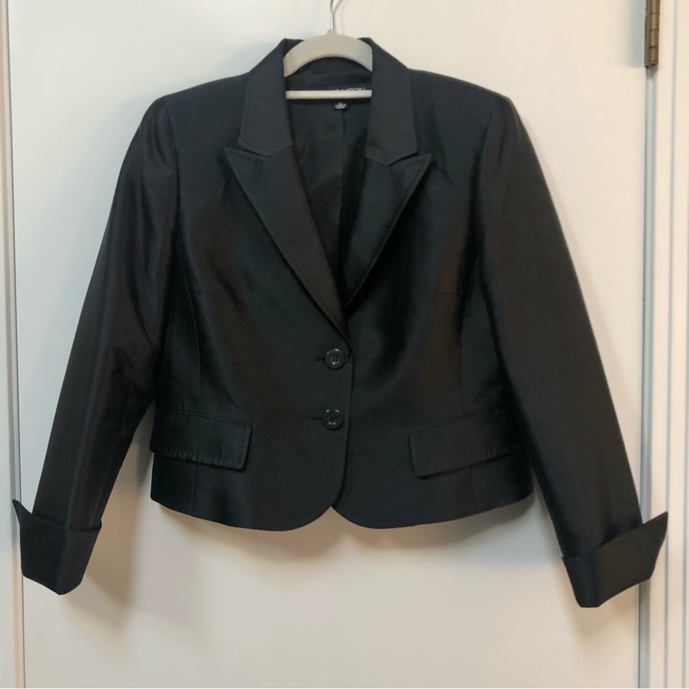 Albert Nipon Wool Silk Blend Black Event Jacket S… - image 1